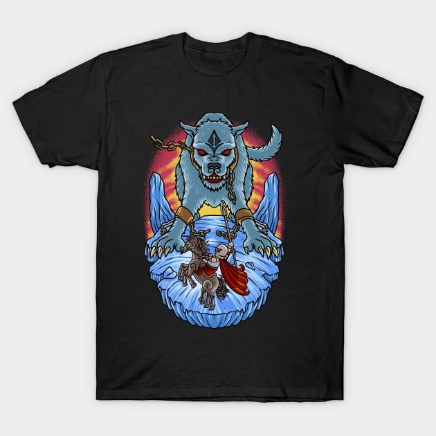 Ragnarok's Clash: Odin and Fenrir in an Epic Battle T-Shirt by Holymayo Tee